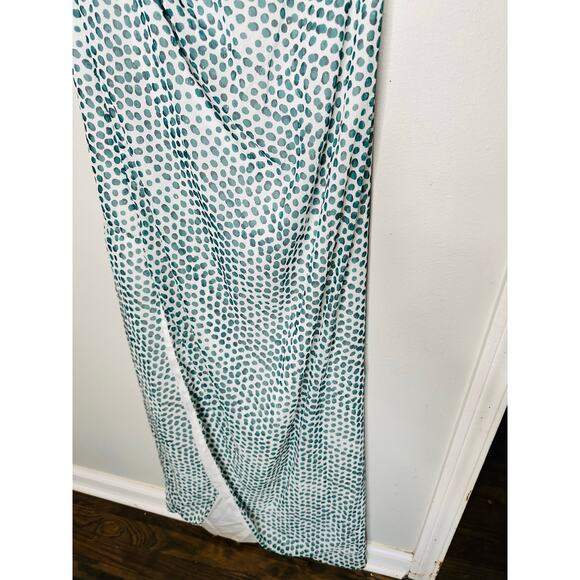 ELLE ZEITOUNE Blue Polka Dot Satin Halter Neckline Tie Waist Grace Gown Size L - Picture 6 of 16